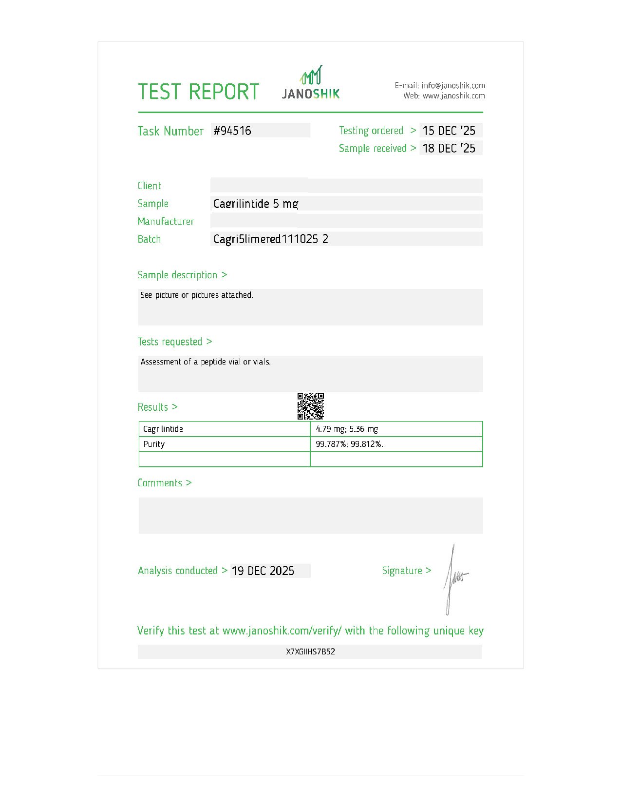 CAG 5mg Certificate of Analysis